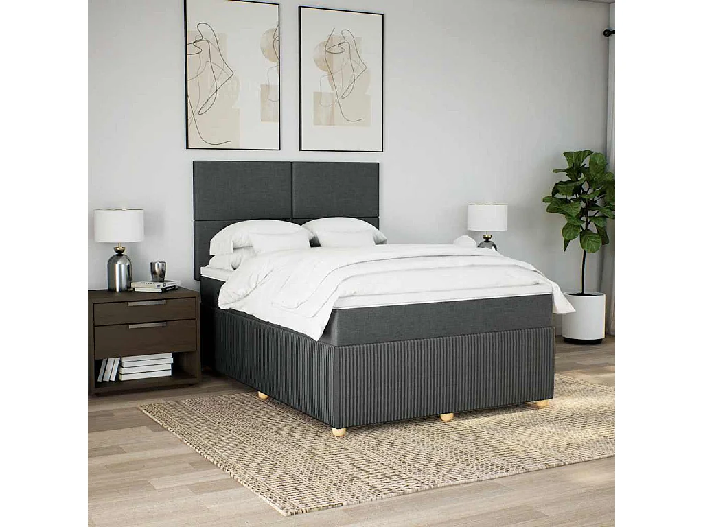 Sommier à lattes de lit avec matelas Gris foncé 140x190cm Tissu