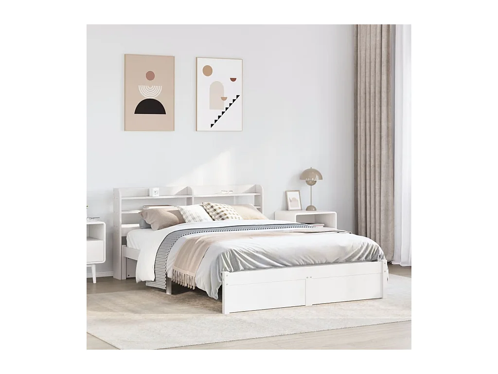 Cadre de lit avec tête de lit sans matelas blanc 160x200 cm