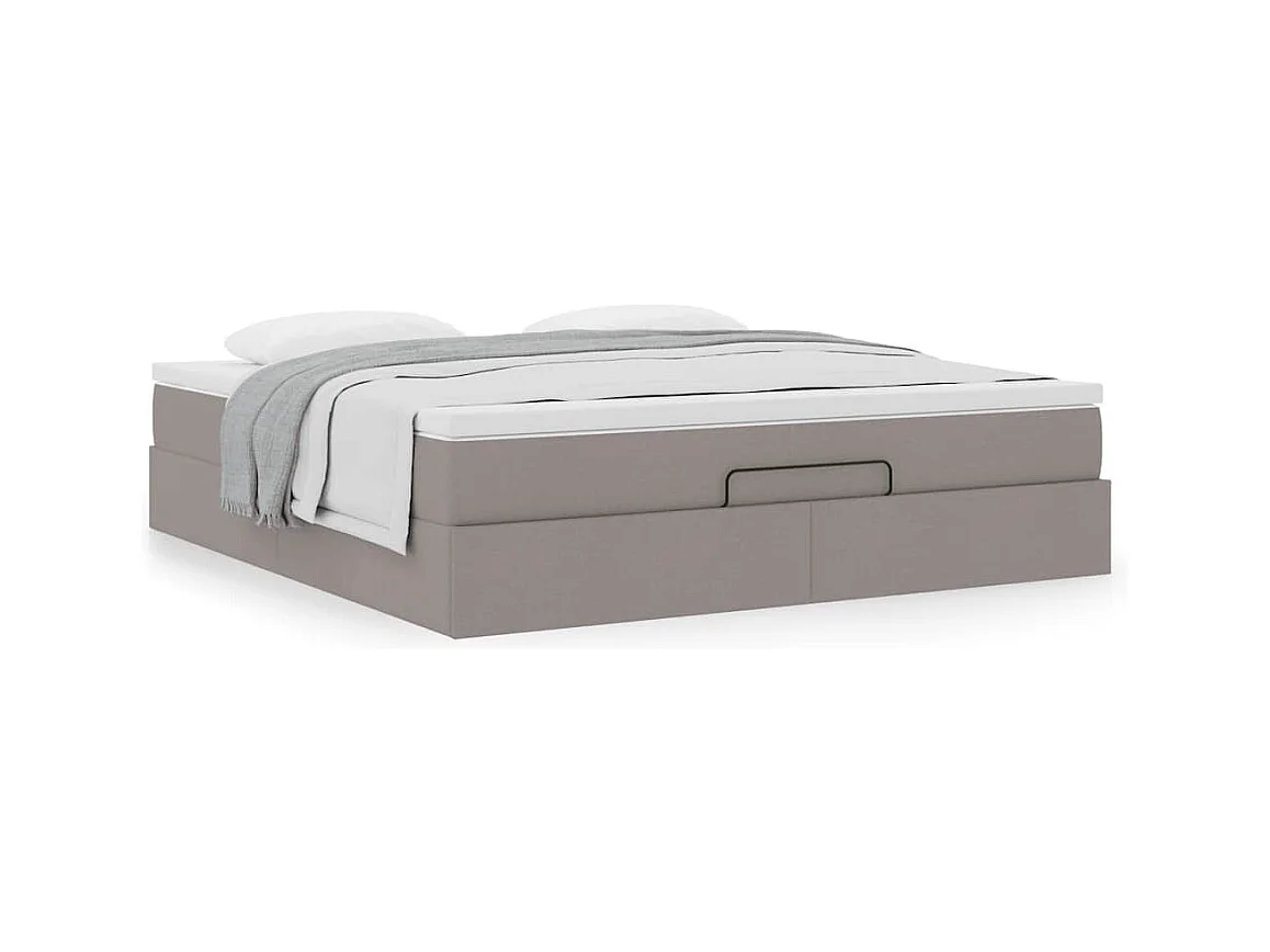 Cadre de lit ottoman avec matelas taupe 180x200 cm tissu