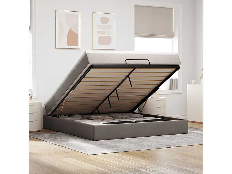 Struttura Letto Pouf con Materasso Tortora 180x200cm in Tessuto