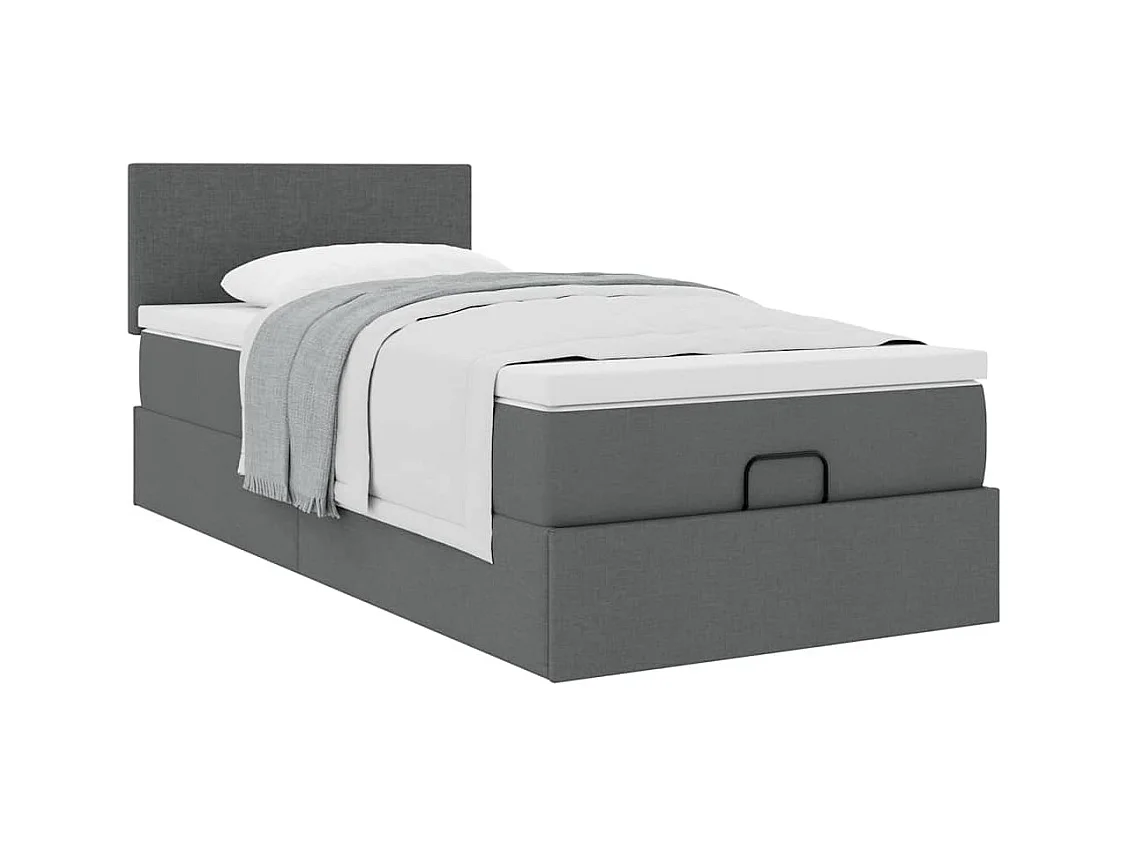 Cadre de lit ottoman avec matelas gris foncé 90x190 cm tissu