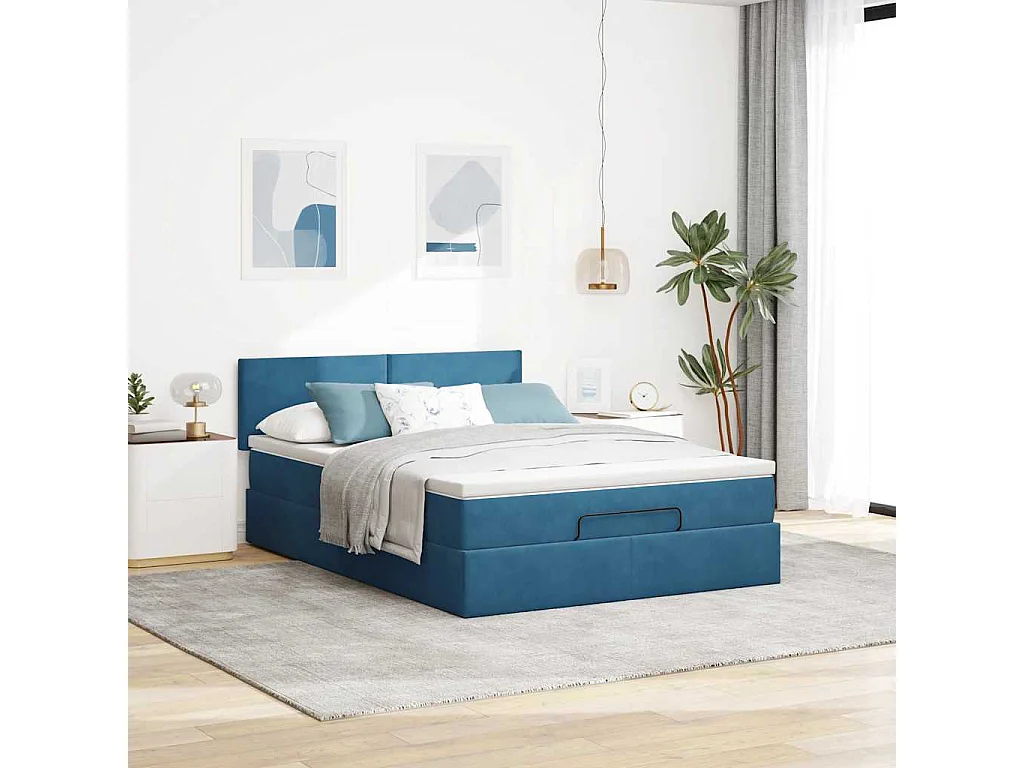 Ottoman bed met matras en LED's 140x190cm fluweel donkerblauw
