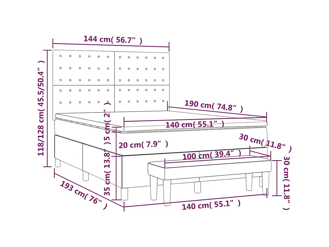 Boxspringbett mit Matratze Dunkelgrün 140x190 cm Samt