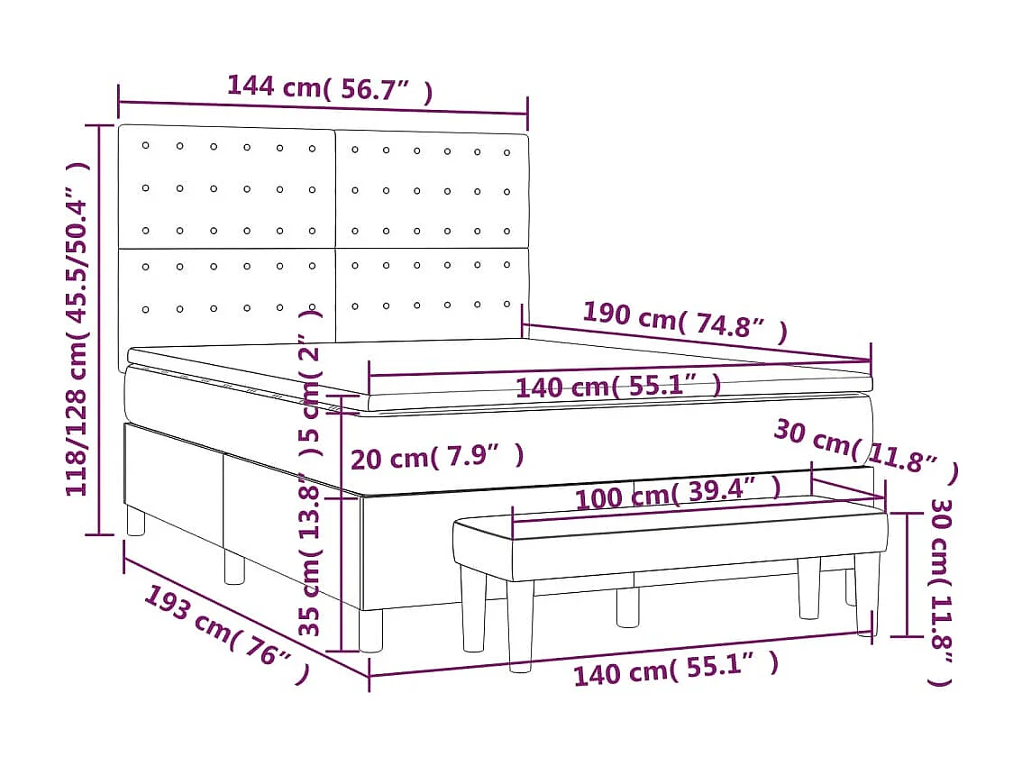 Boxspringbett mit Matratze Dunkelgrün 140x190 cm Samt