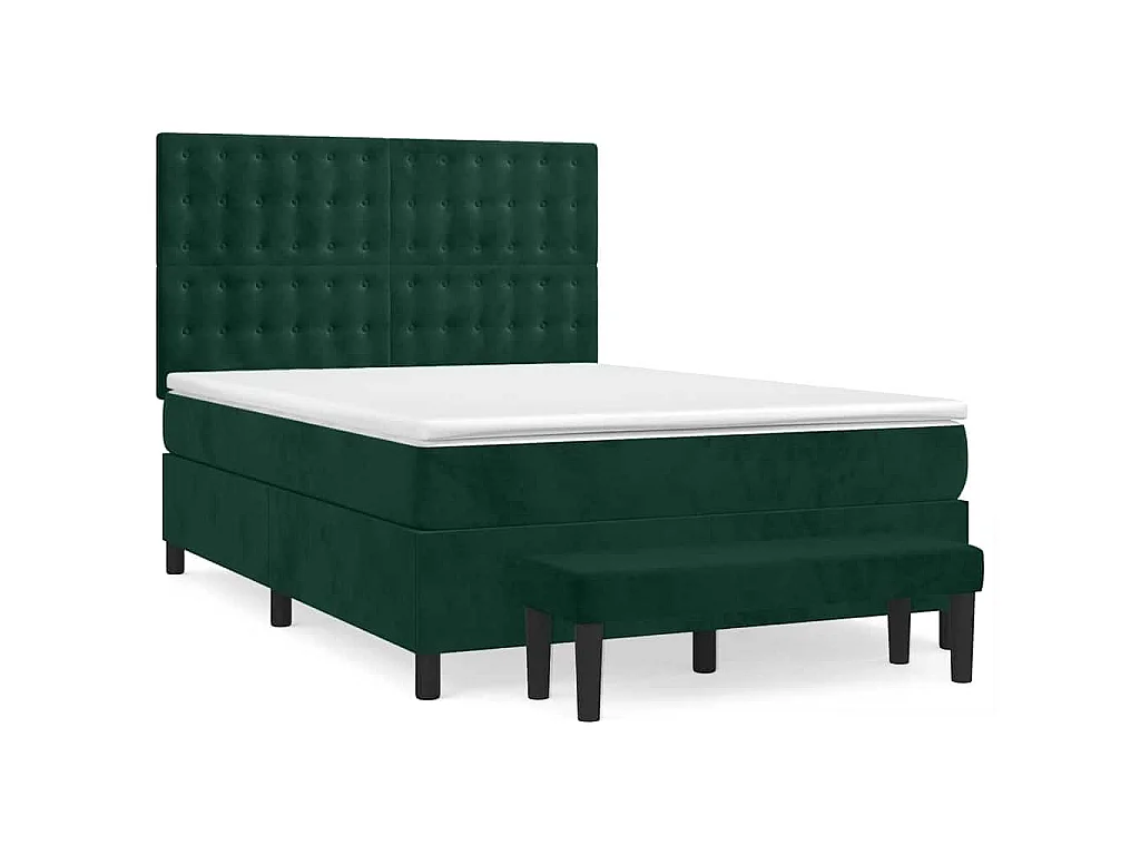 Sommier à lattes de lit et matelas Vert foncé 140x190cm Velours