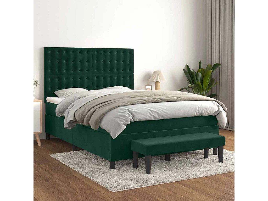 Sommier à lattes de lit et matelas Vert foncé 140x190cm Velours