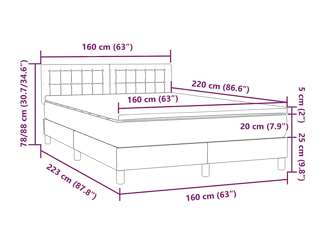 Letto a Molle con Materasso e LED Grigio Chiaro 160x220cm Velluto
