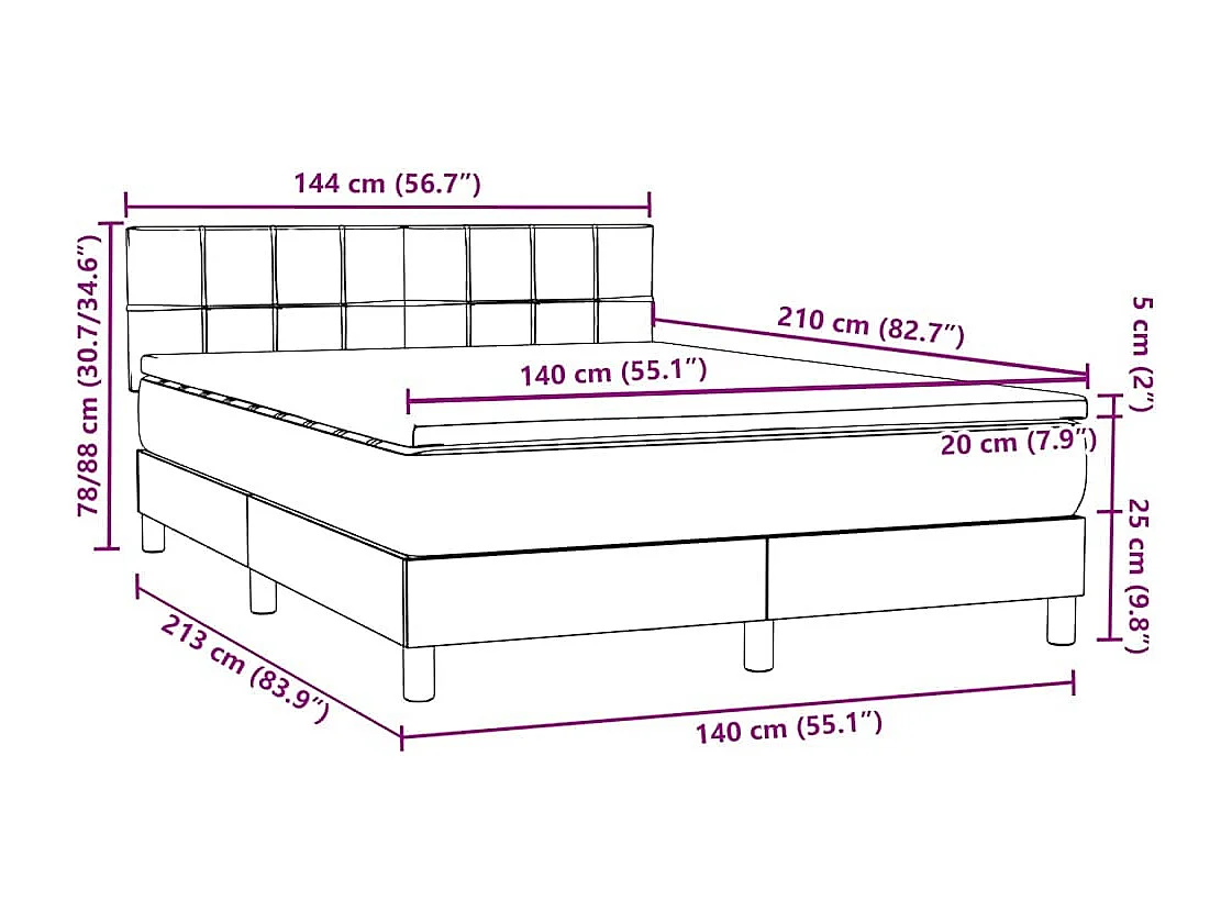 Boxspringbett mit Matratze & LED Rosa 140x210 cm Samt