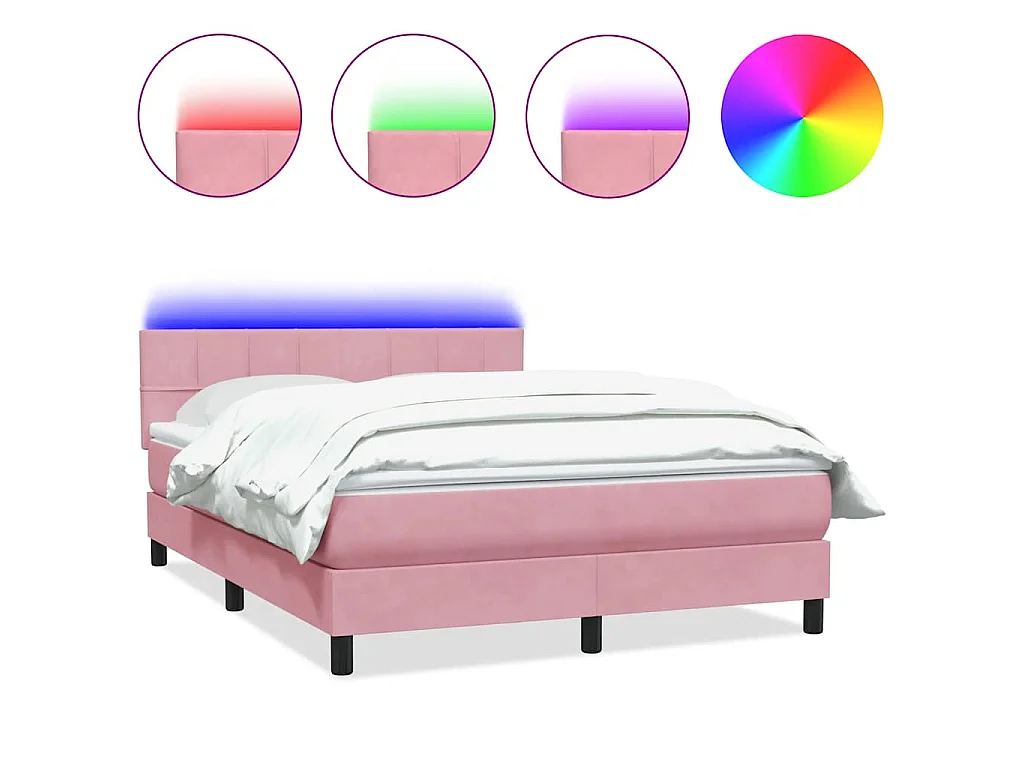 Letto a Molle con Materasso e LED Rosa 140x210 cm in Velluto