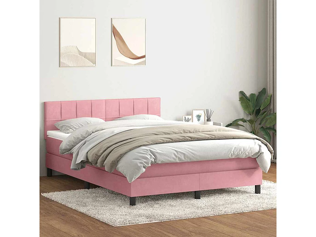 Letto a Molle con Materasso e LED Rosa 140x210 cm in Velluto