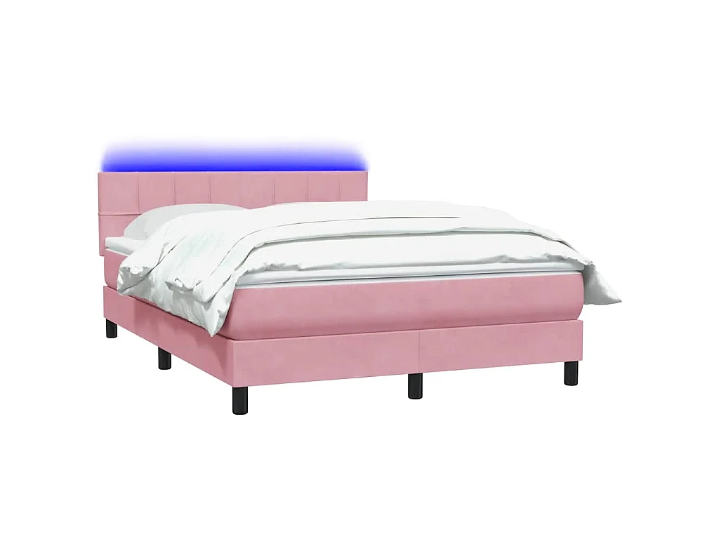 Sommier à lattes de lit avec matelas et LED rose 140x210 cm velours