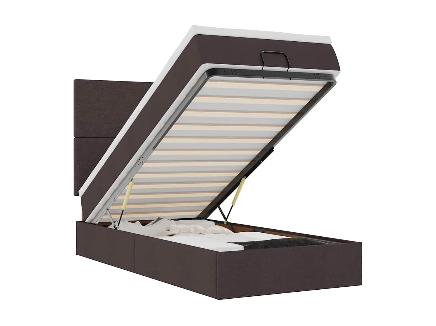Lit ottoman avec matelas marron foncé 90x200 cm tissu