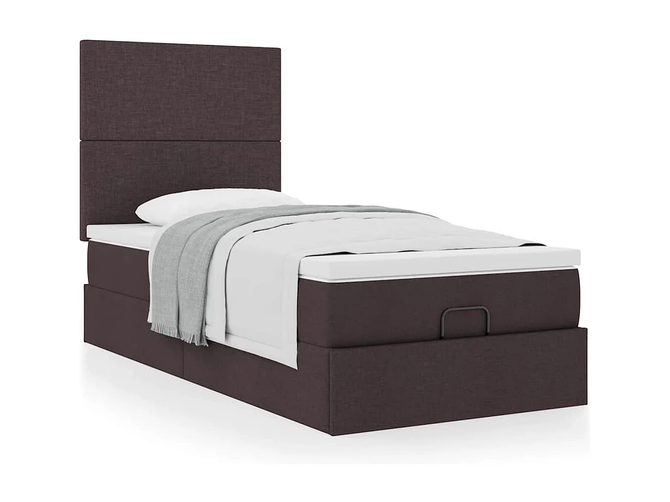 Lit ottoman avec matelas marron foncé 90x200 cm tissu