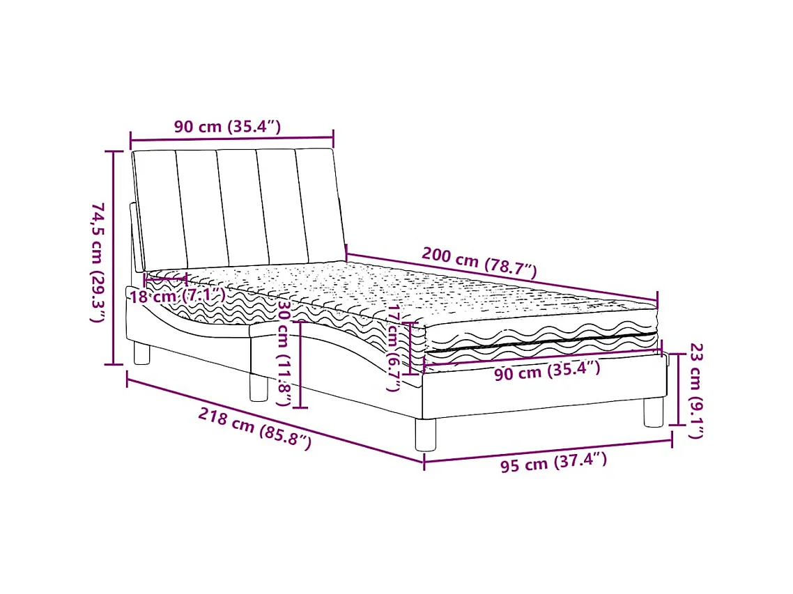 Lit avec matelas crème 90x200 cm tissu