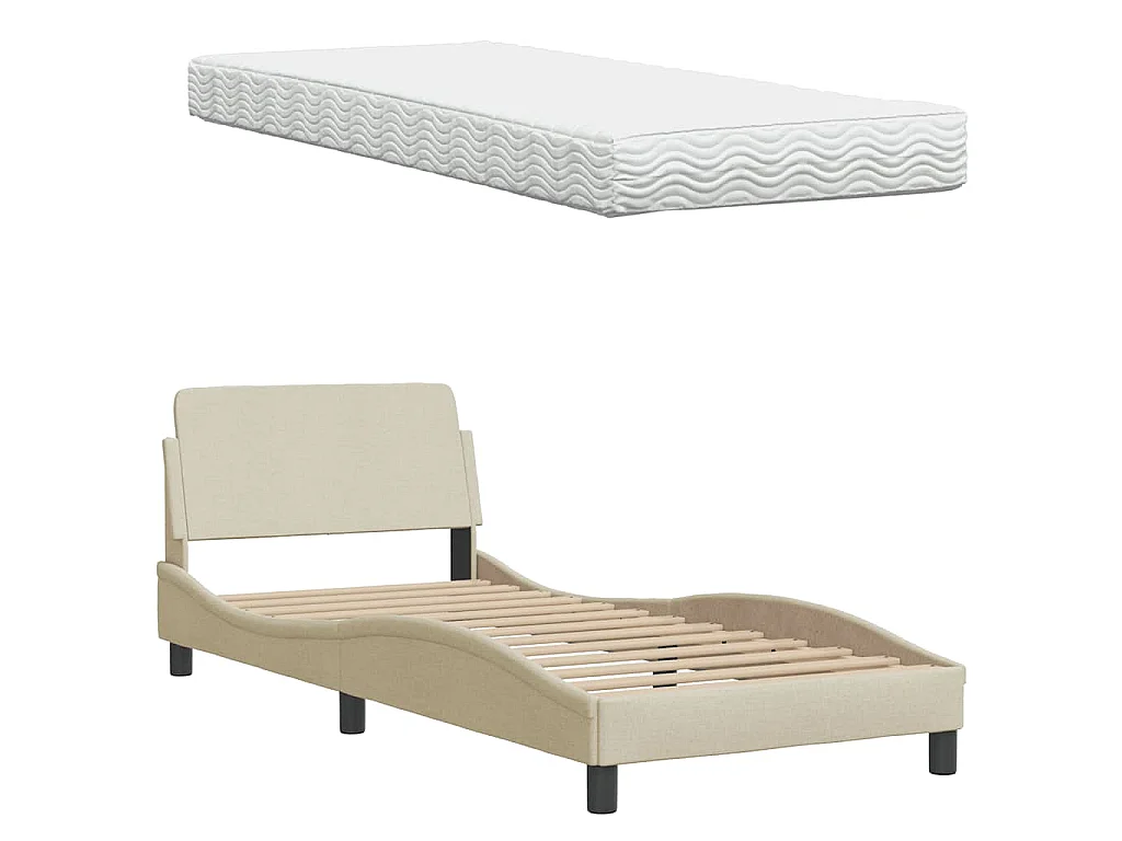 Bett mit Matratze "Hanko" Creme 90x200 cm Stoff