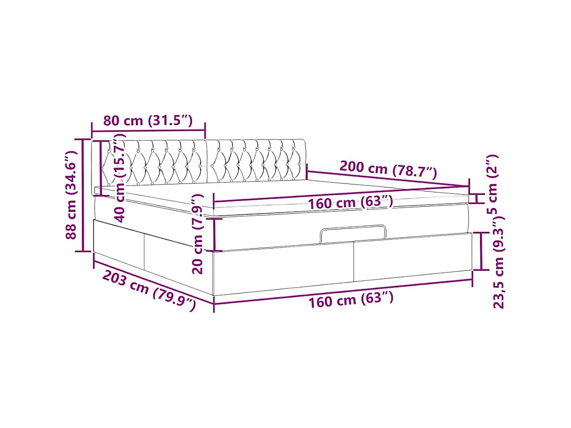 Cadre de lit ottoman avec matelas taupe 160x200 cm tissu