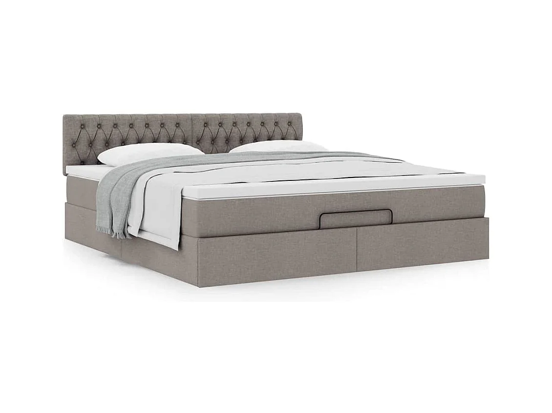 Cadre de lit ottoman avec matelas taupe 160x200 cm tissu