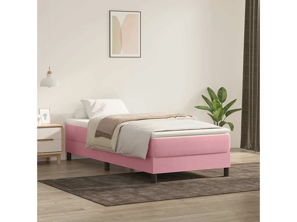 Box Cama de primavera sem Colchão Rosa 100x210 cm Veludo