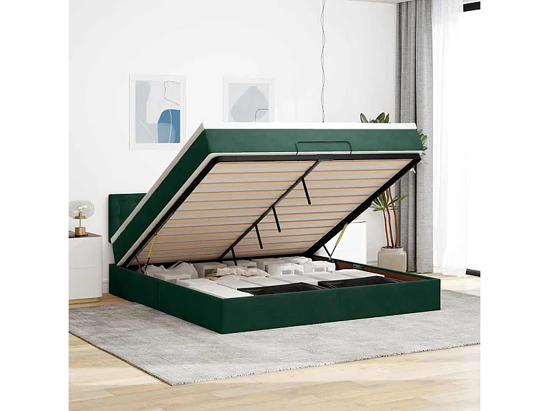 Ottoman bed met matras 160x200cm fluweel donkergroen