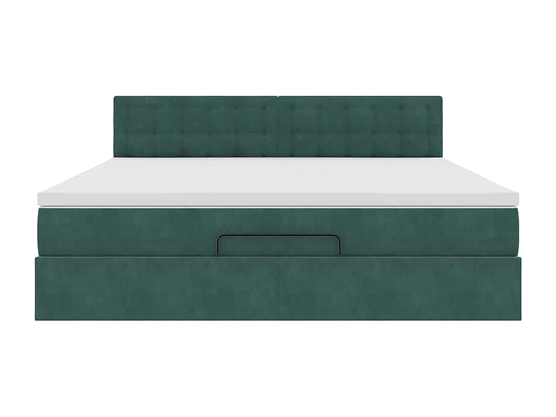 Cadre de lit ottoman avec matelas vert foncé 160x200 cm velours