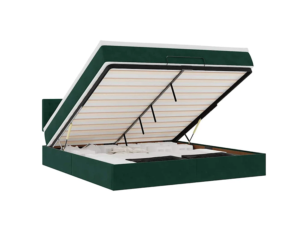Cadre de lit ottoman avec matelas vert foncé 160x200 cm velours