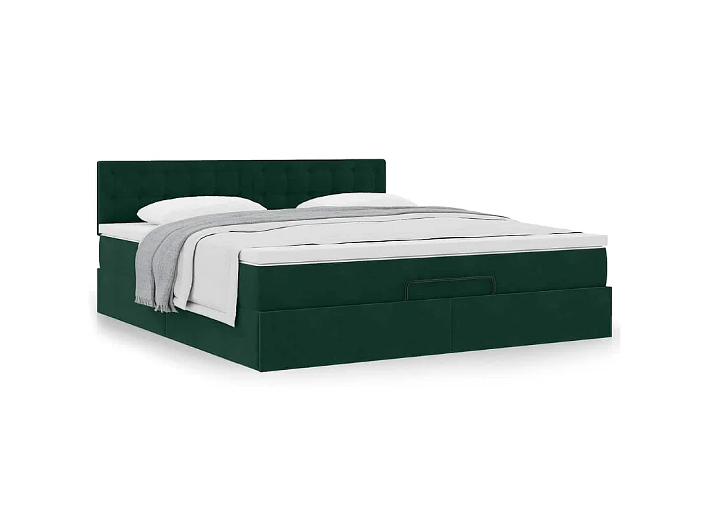 Cadre de lit ottoman avec matelas vert foncé 160x200 cm velours
