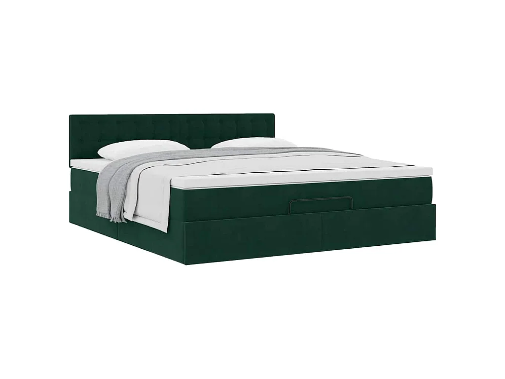 Cadre de lit ottoman avec matelas vert foncé 160x200 cm velours