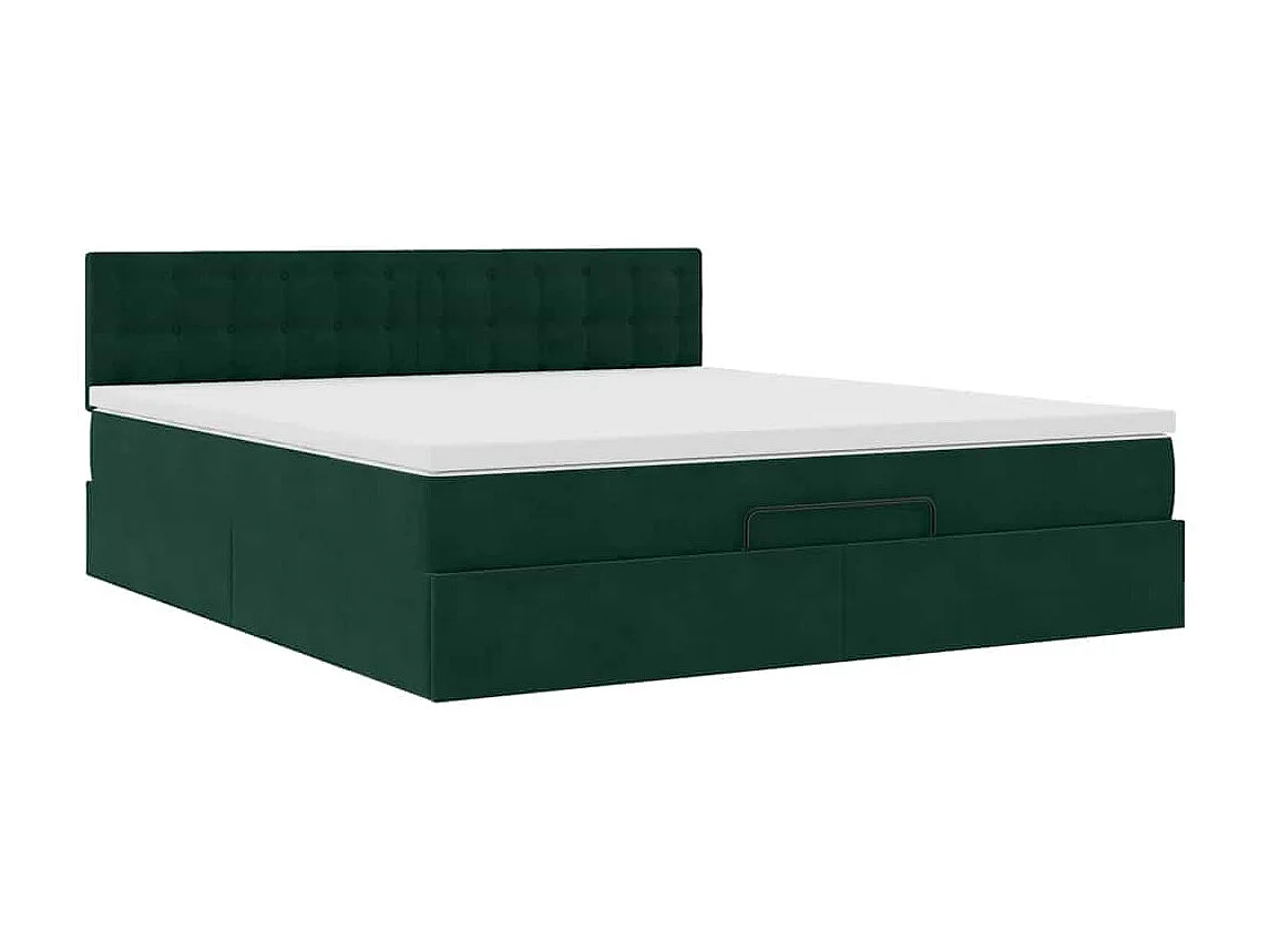 Cadre de lit ottoman avec matelas vert foncé 160x200 cm velours