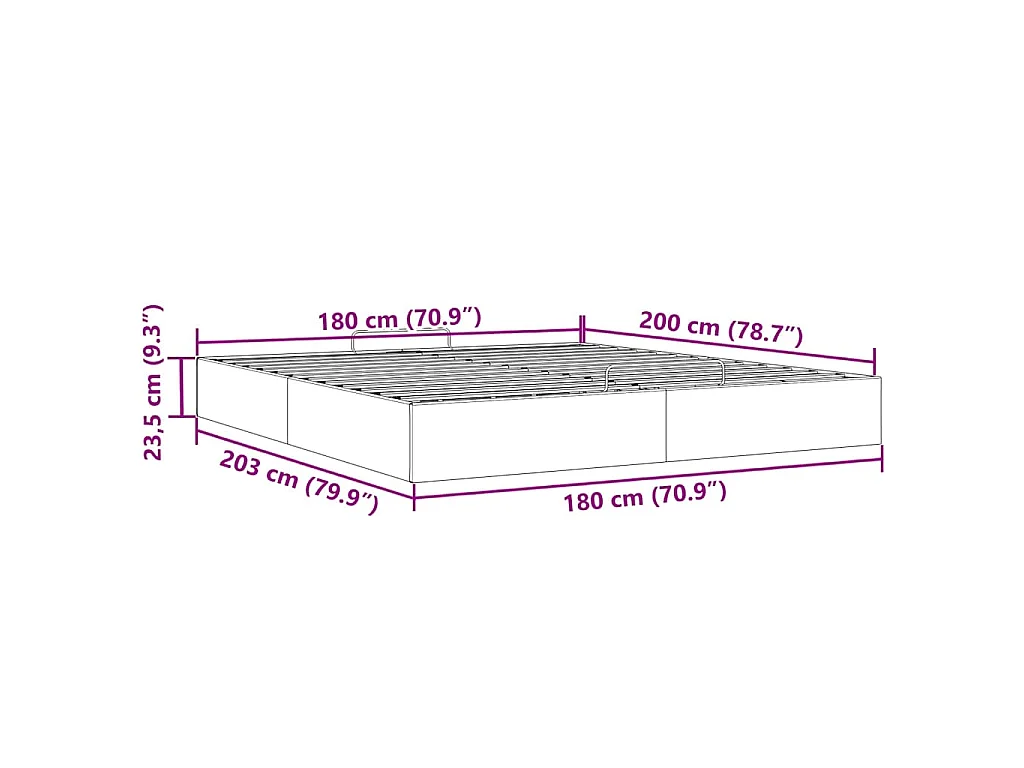 Ottoman-Bett ohne Matratze Schwarz 180x200 cm Samt