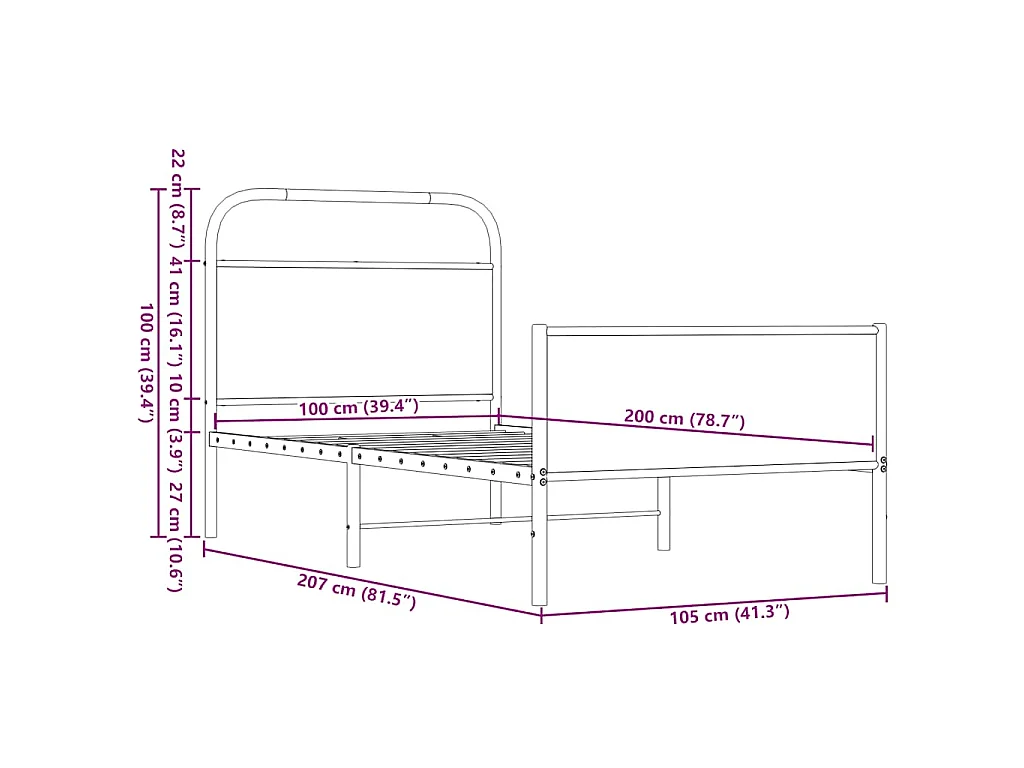 Bettgestell ohne Matratze 100x200 cm Braun Eichen-Optik