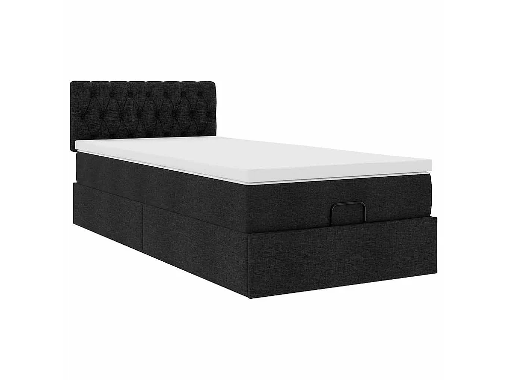 Lit ottoman avec matelas noir 100x200 cm tissu