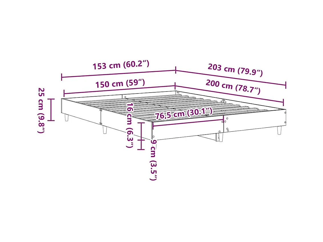 Bettgestell Schwarze Eiche 150 x 200 cm Holzwerkstoff