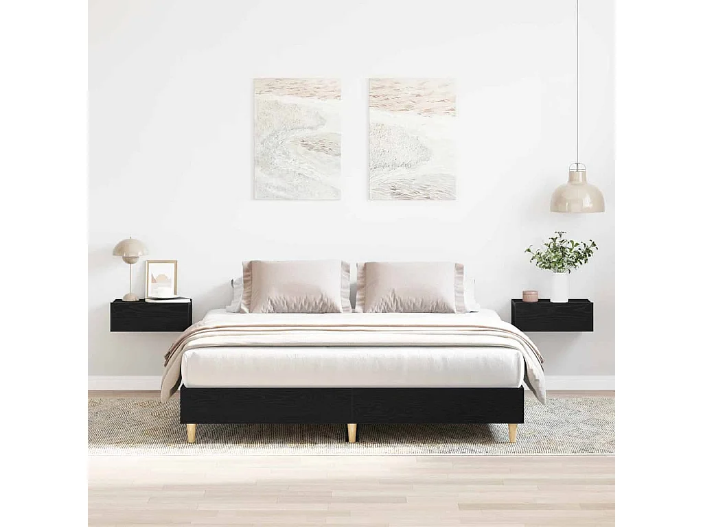 Cadre de lit Chêne noir 203 x 153 x 25 cm Bois d'ingénierie