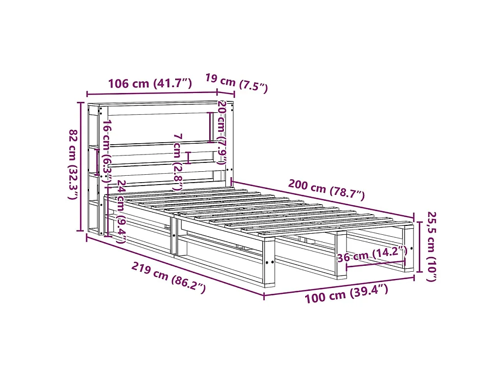 Letto senza Materasso Marrone Cera 100x200 cm in Legno di Pino