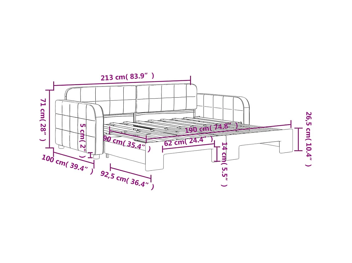 Divano Letto con Letto Estraibile Grigio Scuro 90x190cm Velluto