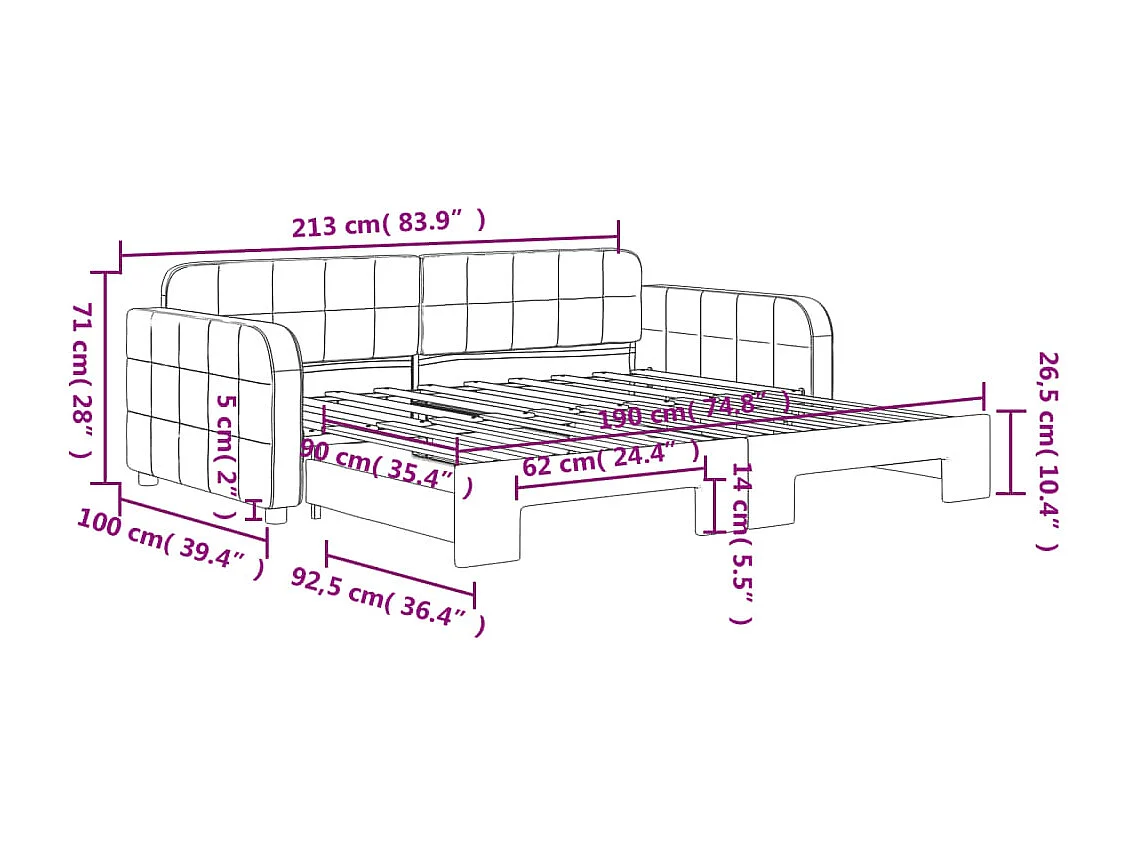 Tagesbett Ausziehbar Dunkelgrau 90x190 cm Samt