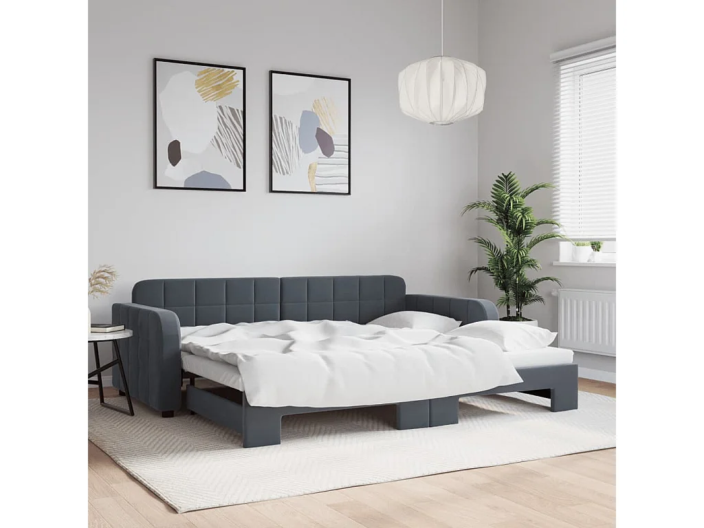 Slaapbank met onderschuifbed 90x190 cm fluweel donkergrijs