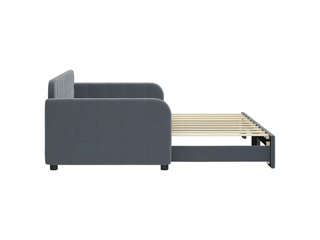 Slaapbank met onderschuifbed 90x190 cm fluweel donkergrijs