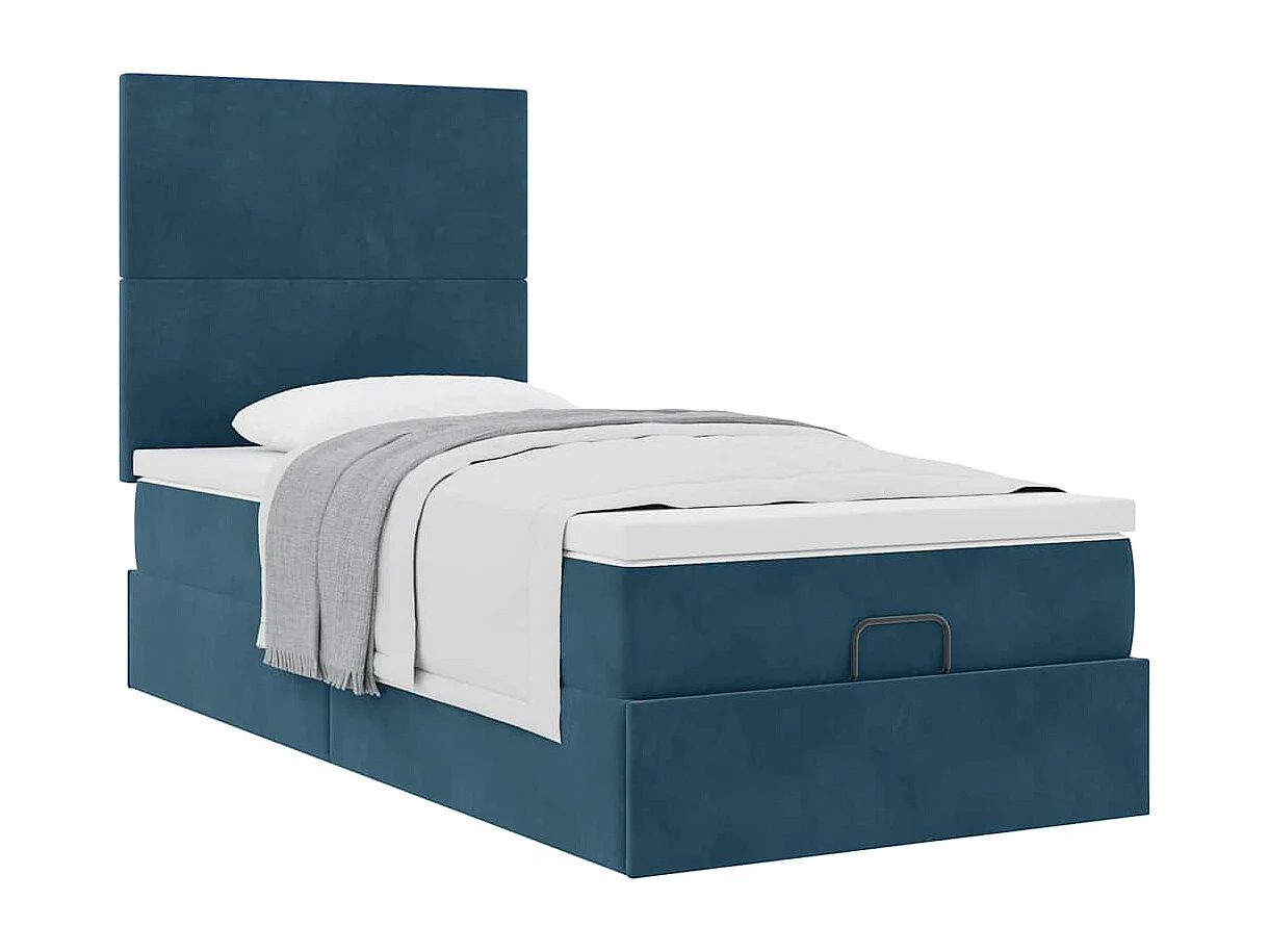 Estrutura cama otomana com colchões azul escuro 90x190cm veludo