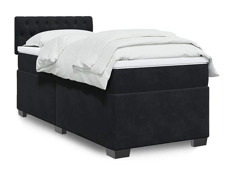 Cama box spring con colchón terciopelo negro 90x200 cm