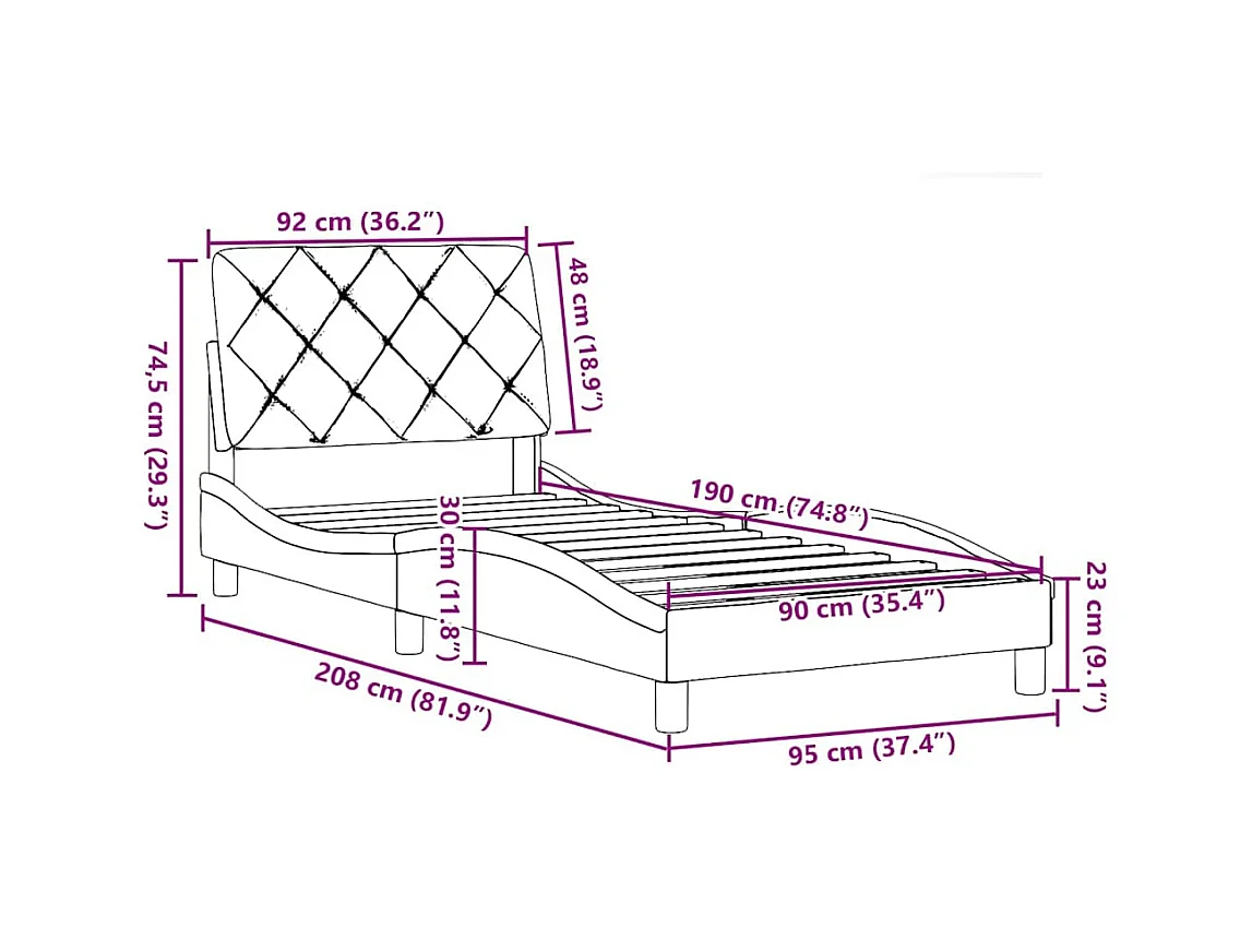 Bettgestell ohne Matratze Schwarz 90x190 cm Stoff