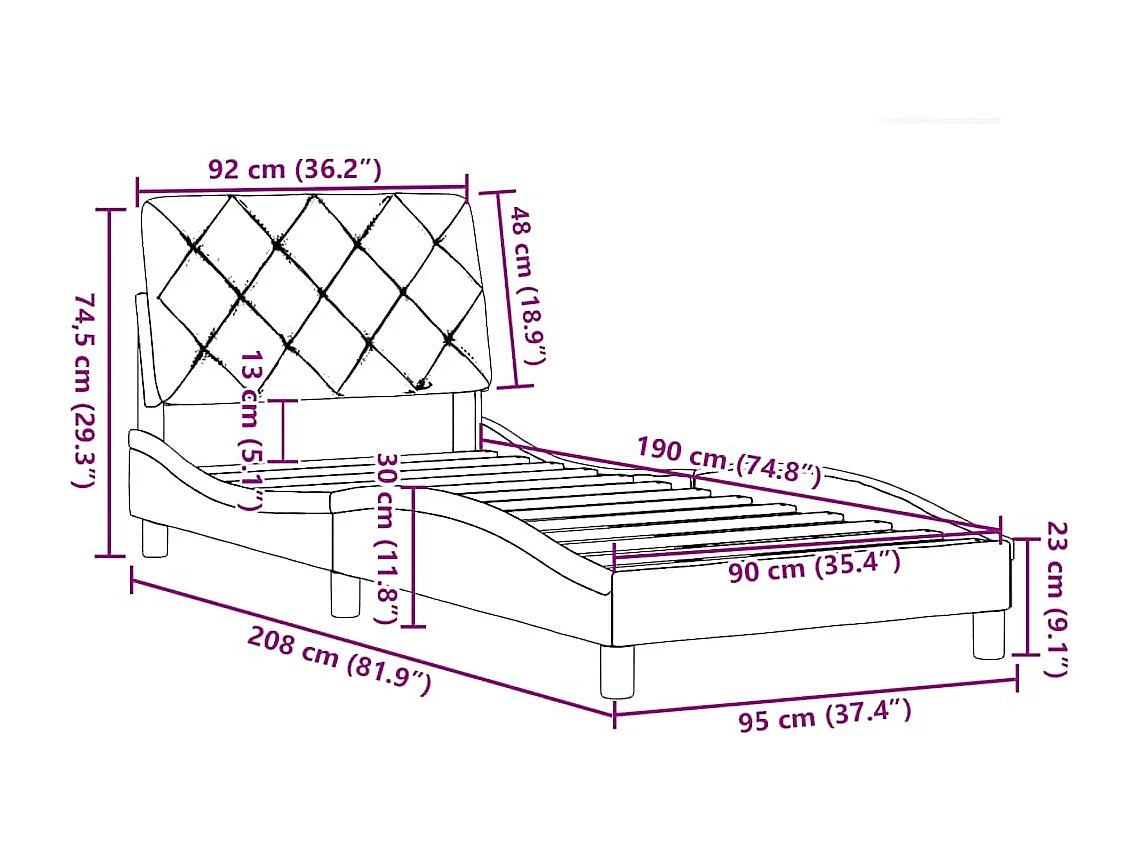 Cadre de lit sans matelas noir 90x190 cm tissu