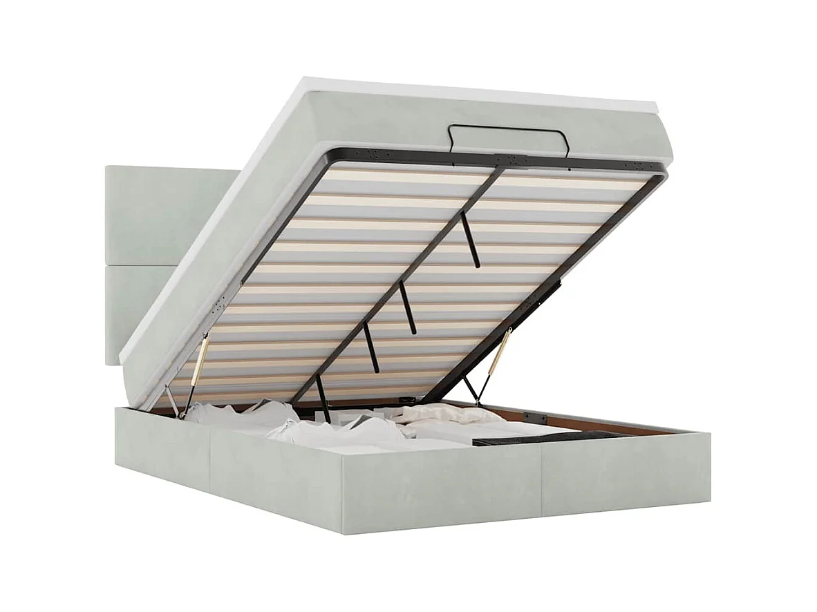 Cadre de lit ottoman et matelas gris clair 140x190 velours