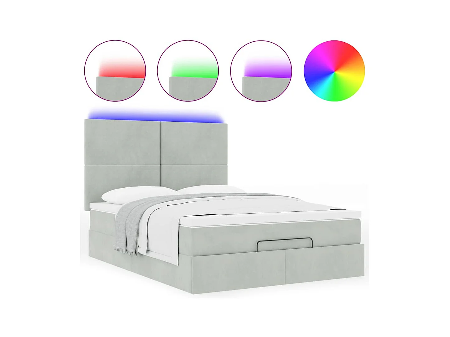 Cadre de lit ottoman et matelas gris clair 140x190 velours