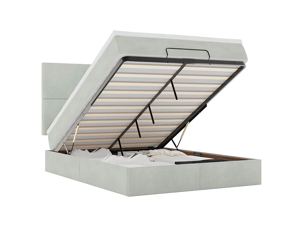 Ottoman-Bett mit Matratzen & LEDs Hellgrau 140x190 cm Samt