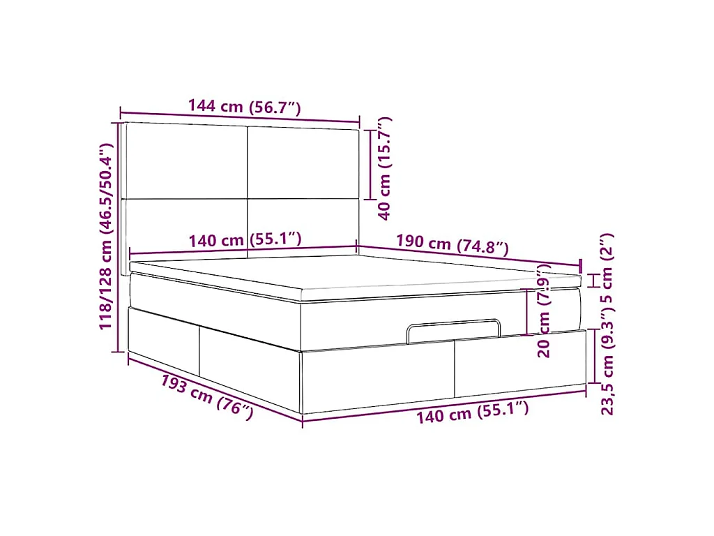 Ottoman-Bett mit Matratzen & LEDs Hellgrau 140x190 cm Samt