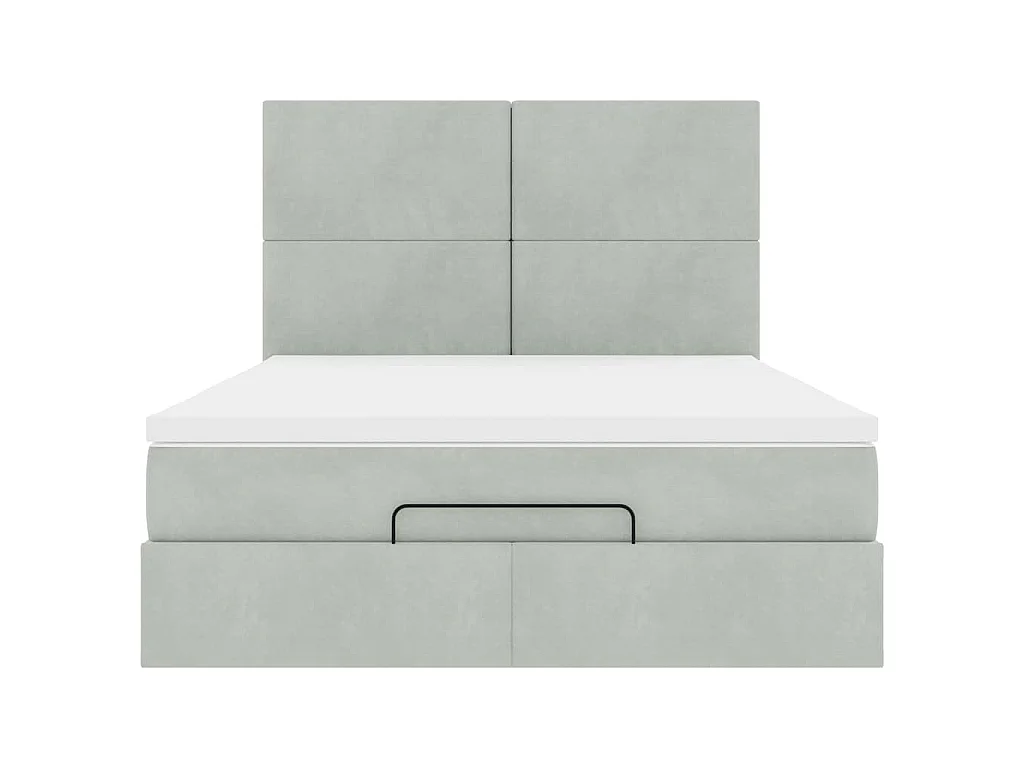 Ottoman-Bett mit Matratzen & LEDs Hellgrau 140x190 cm Samt