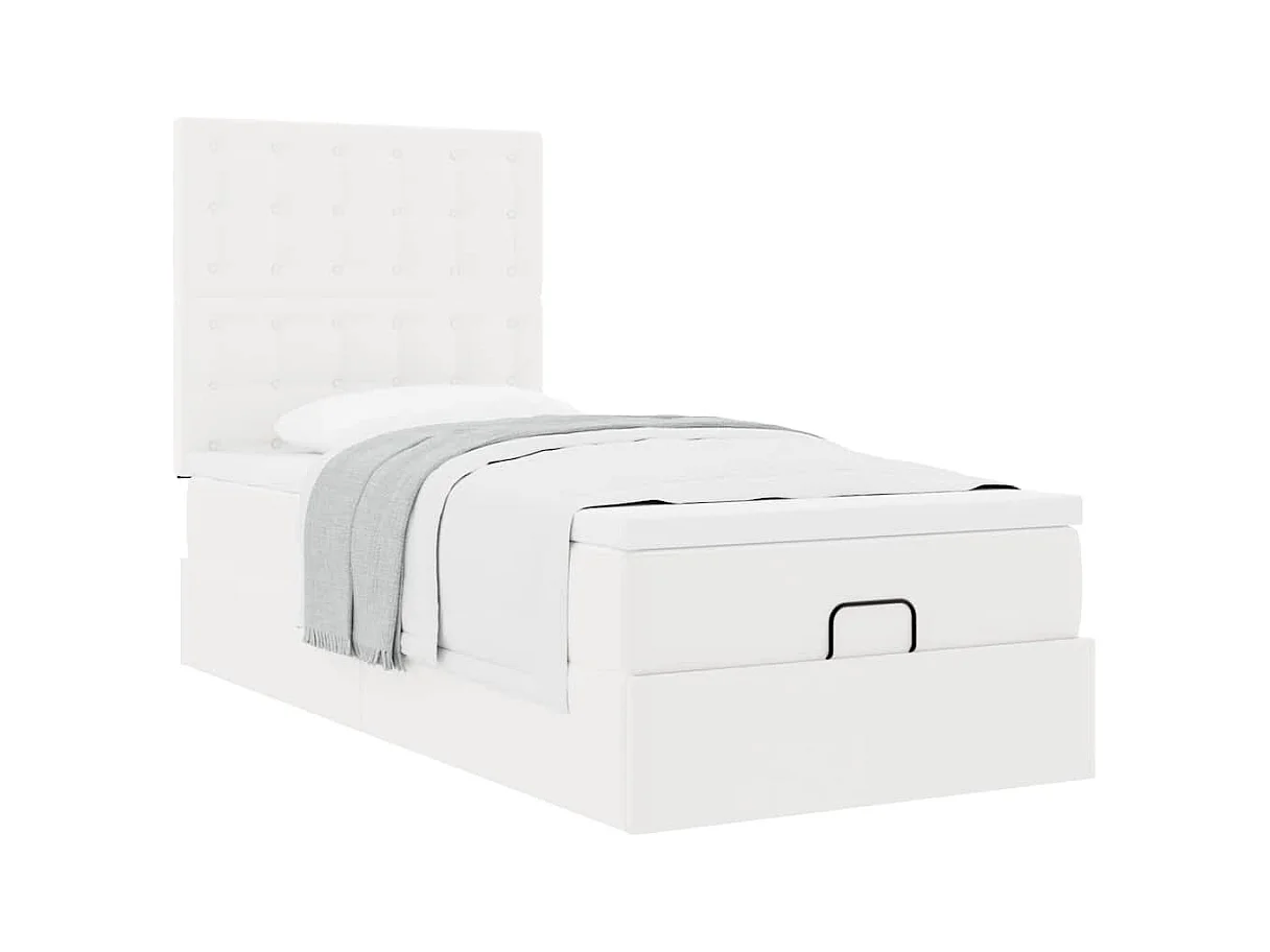 Ottoman-Bett mit Matratze Weiß 100x200 cm Kunstleder