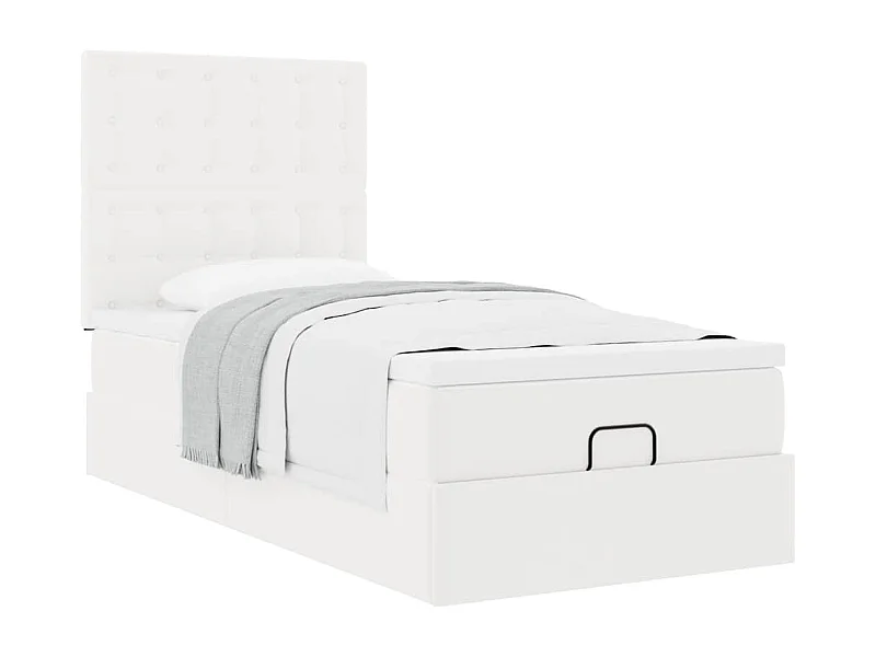 Lit ottoman avec matelas blanc 100x200 cm similicuir