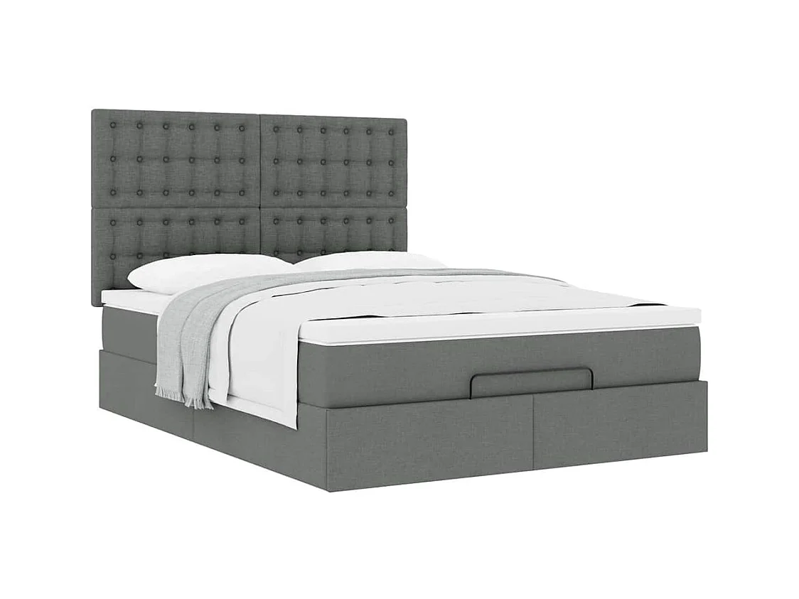 Cadre de lit ottoman avec matelas gris foncé 140x190 cm tissu